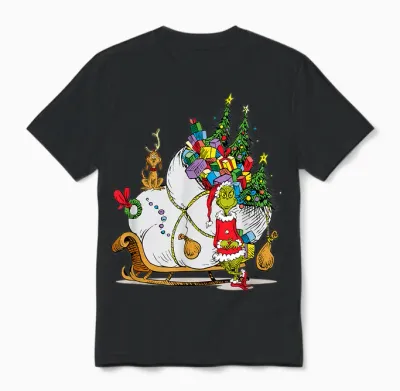 Dr. Seuss Grinch Sleigh Unisex T-Shirt - Black