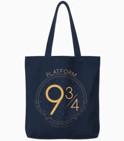 Harry Potter Platform 9 & 3/4 Train Station Line Art Logo Tote Bags - Navy