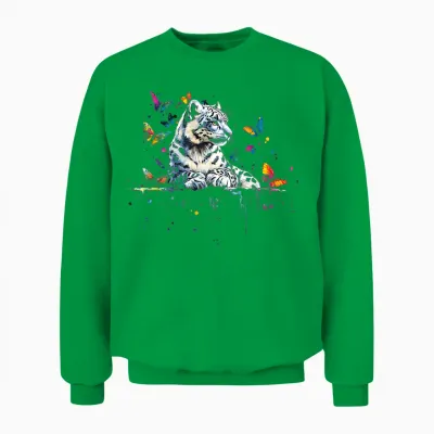 Schneeleopard Tierkunst Schmetterlinge Unisex Sweatshirt - Irish Green