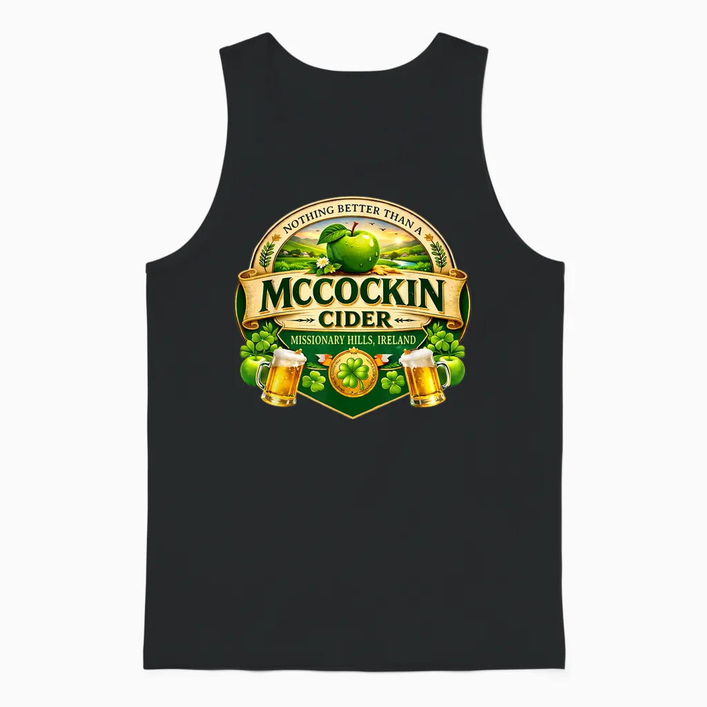 Mccockin Cider Mccain Funny St Patrick’s Day Adult Humor Unisex Tank Top in Black
