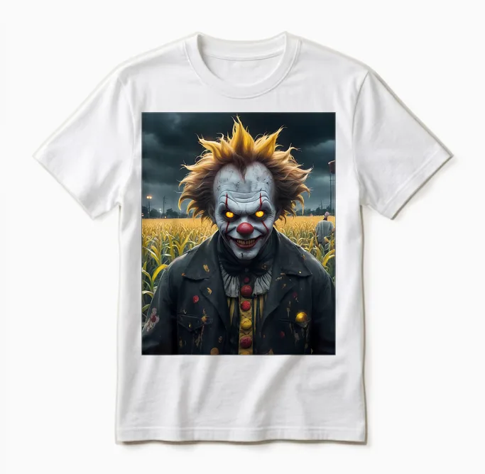Evil Clown a Cornfield Dark Monster Horror Scary Scary Scary T-Shirt, Black, S Unisex T-Shirt in White