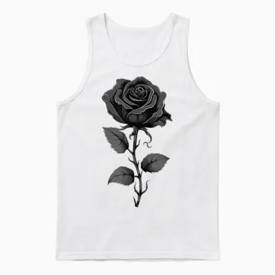 199 Flowers Black Rose Graphic Unisex Tank Top - White