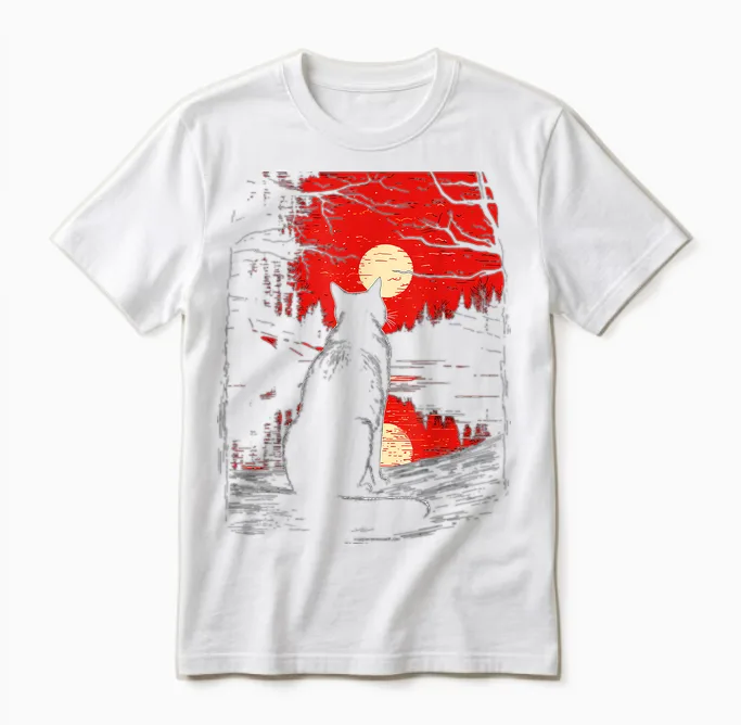 Graphic Illustration Cat T-Shirt, Black, S Unisex T-Shirt in White