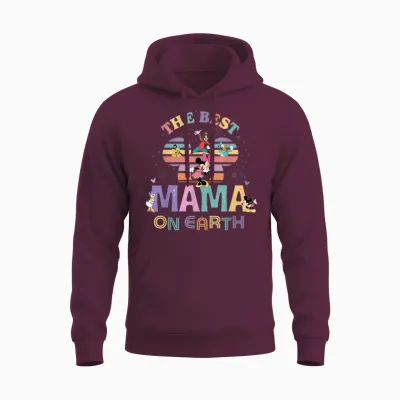 Disney "best Mama on Earth" Mickey & Friends Family Trip Unisex Hoodie - Maroon