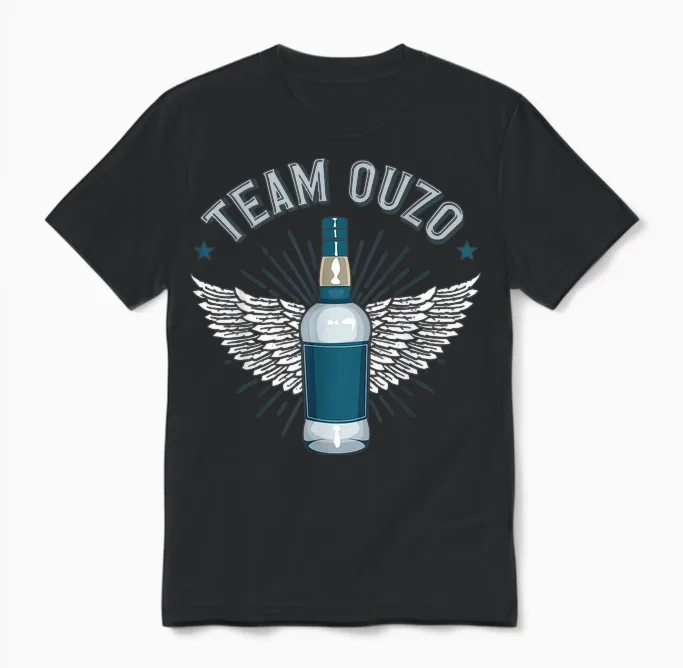 Ouzo Greece Schnapps Team Ouzo T-Shirt, Black Unisex T-Shirt in Black