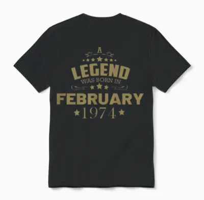 February 1974 Birthday Vintage Unisex T-Shirt - Black
