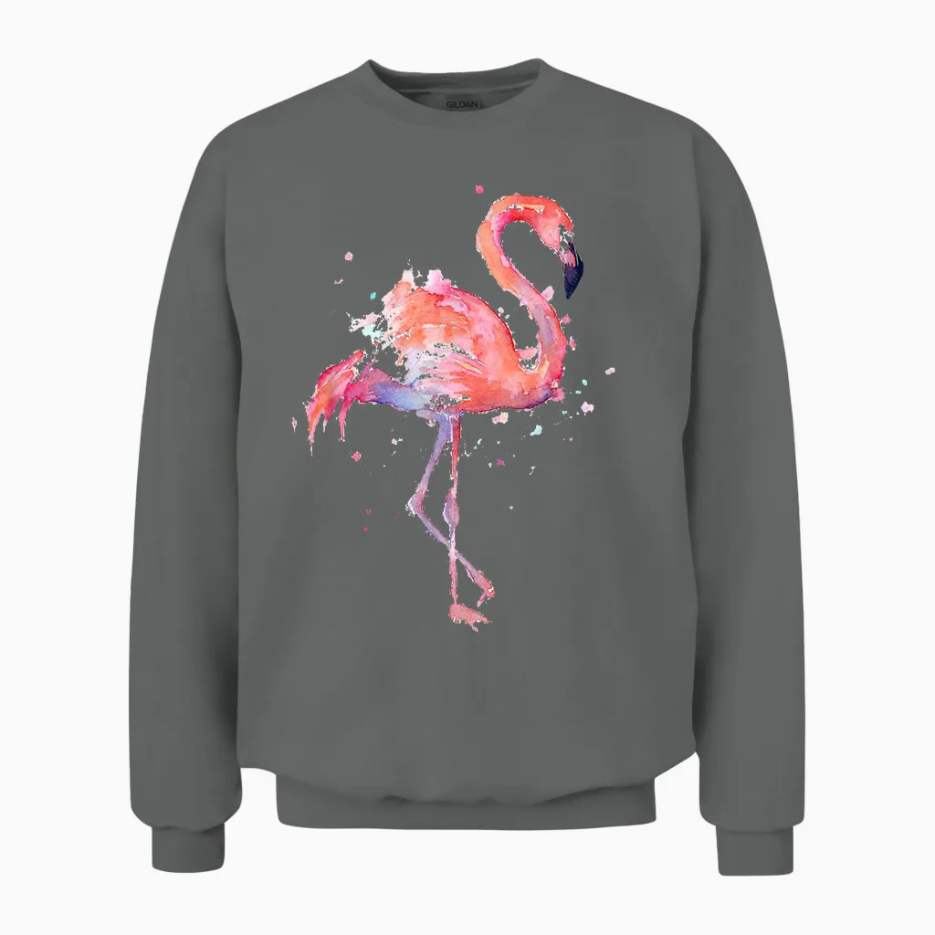 Rosa Flamingo Aquarell Vogel Tropischer Strand Kunstwerk Unisex Sweatshirt in Graphite Heather