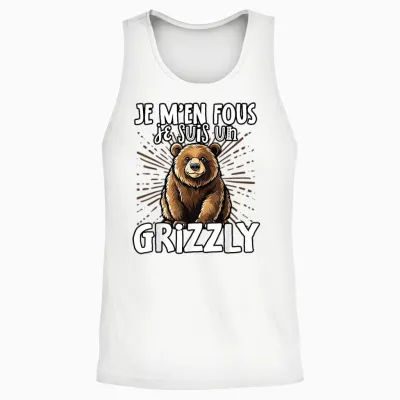 Je M'en Fous Je Suis Un Grizzly - Grizzly Cute T-Shirt, Black, S Unisex Tank Top - White