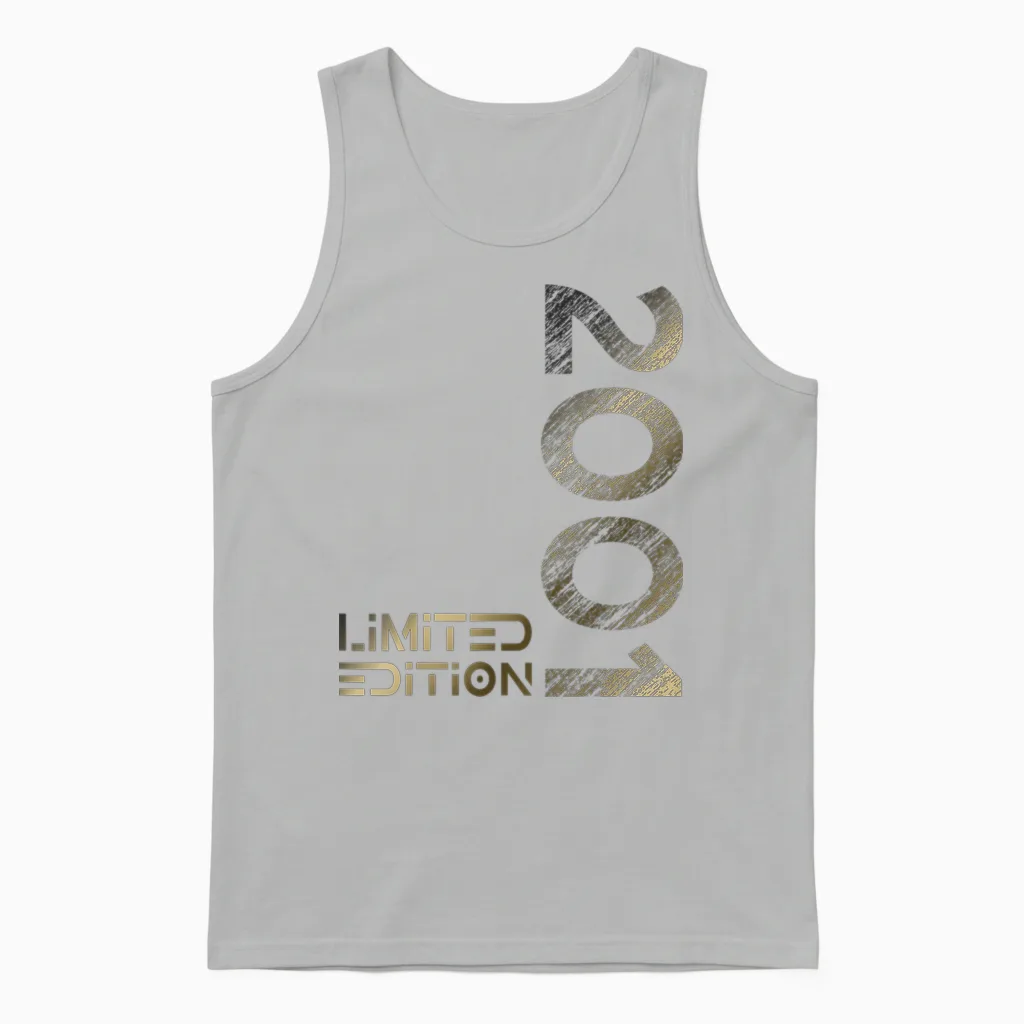 Limited Edition Vintage 2001 Man Woman 25th Birthday Unisex Tank Top in Ash