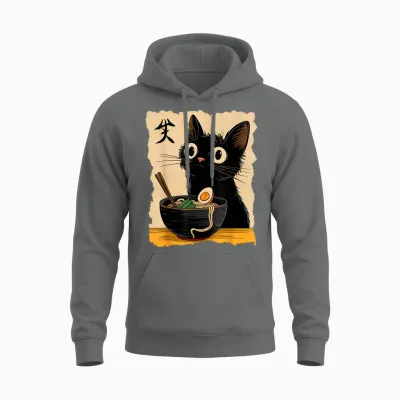 Black Cat Ramen Japanese Kawaii Anime Cat Ramen Unisex Hoodie - Graphite Heather