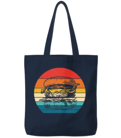 Burger Retro Vintage Tote Bags - Navy