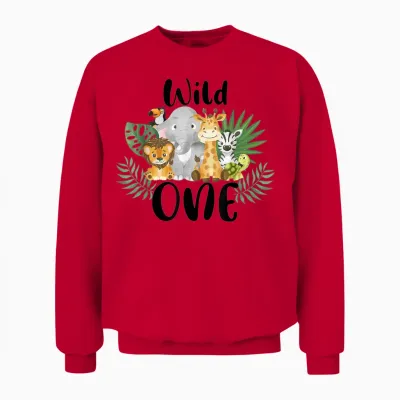 Kids Wild One 1. Geburtstag Junge Lustige Zoo Tiere Sohn Kleinkind Unisex Sweatshirt - Red