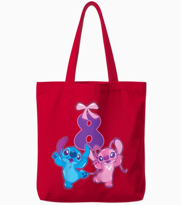 Kids Lilo and Stitch 8 Birthday T-Shirt, Black, S Tote Bags in Red