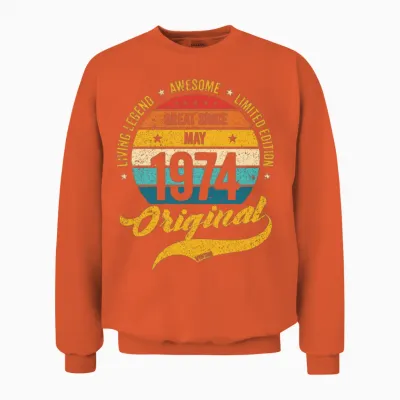 Retro 50 Years May 1974 Birthday Vintage Bday Unisex Sweatshirt - Orange