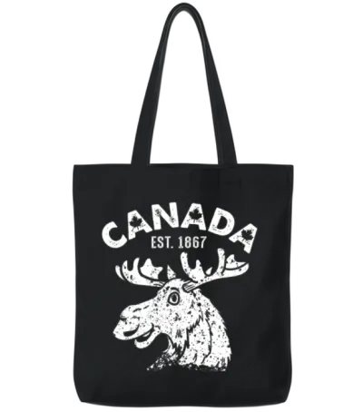 Vintage Canada Flag Moose - Cool Maple Leaf Tote Bags - Black