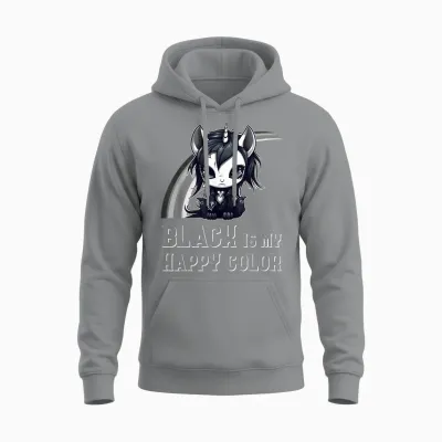 Black Is My Happy Color Goth Girl Emo Gothic Unicorn Unisex Hoodie - Sport Grey