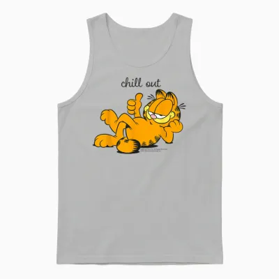 Garfield Chill Out Retro Vibe Comic Lazy Cat Artwork Gifts Unisex Tank Top - Ash