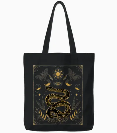 Himmlische Schlange Und Sterne Shirt - Hexe Boho Tarot Schlange Tote Bags - Black