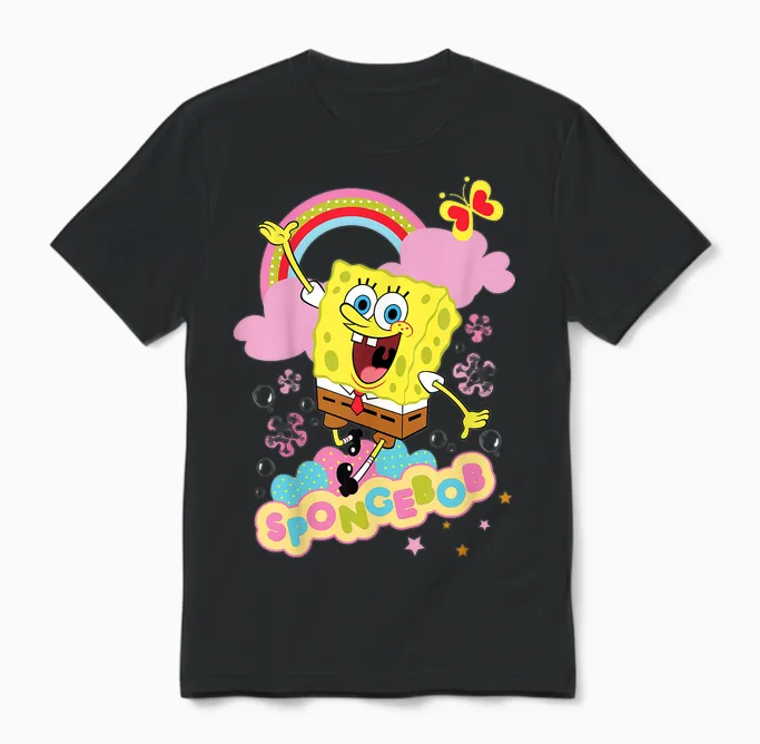 Spongebob Schwammkopf Blumen Und Regenbogen Unisex T-Shirt in Black