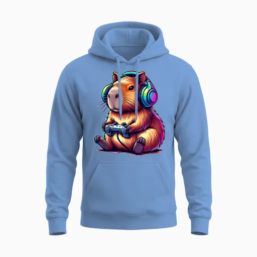 Capybara Funny Video Games Capybara T-Shirt, Black Unisex Hoodie - Carolina Blue