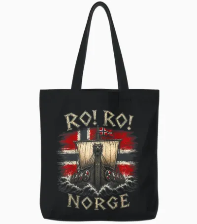 Ro! Ro! Norge Wikinger Langschiff Norwegen Flagge Skandinavisch Tote Bags - Black