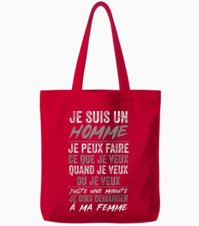 Humour Je Suis Un Homme Funny Sarcastic T-Shirt, Black, S Tote Bags - Red