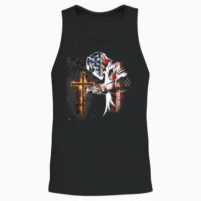 Welder American Flag Mig Tig Welding Faith Cross Christian Unisex Tank Top - Black