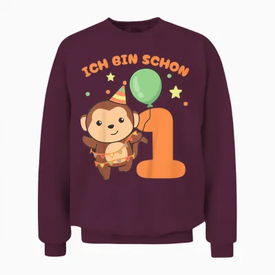 Kinder Affe Ich Bin Schon 1 Affen Geburtstags Kinder Unisex Sweatshirt - Maroon