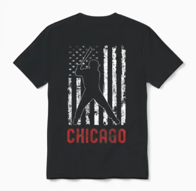 Chicago Illinois American Flag Baseball Weathered Unisex T-Shirt - Black