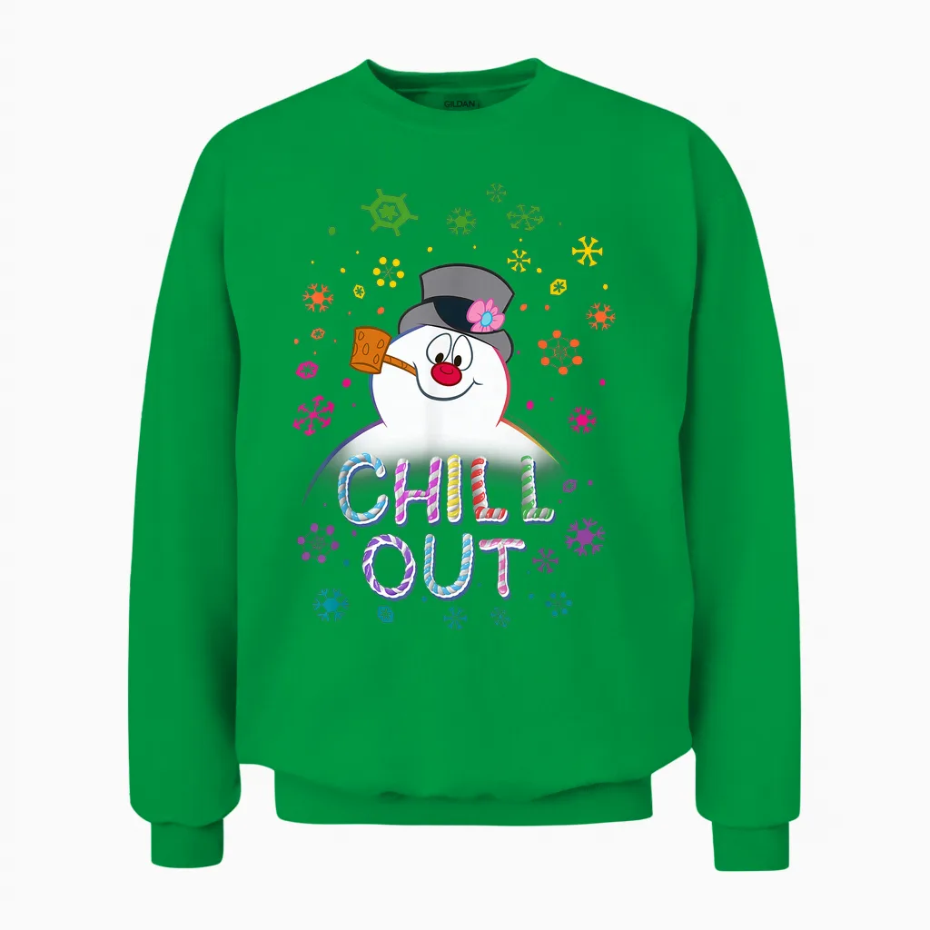 Frosty the Snowman Chill Out Portrait Unisex Sweatshirt in Irish Green