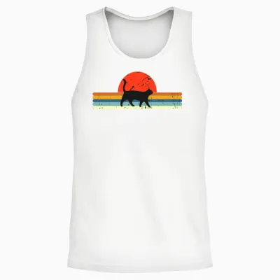 Cat Vintage Retro Sunset Unisex Tank Top - White