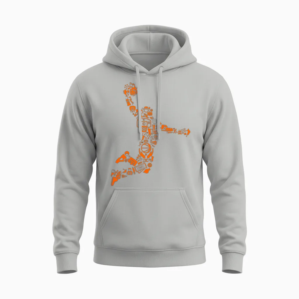 Basketball Player Slam Dunk Cool Design Unisex Hoodie in Ash
