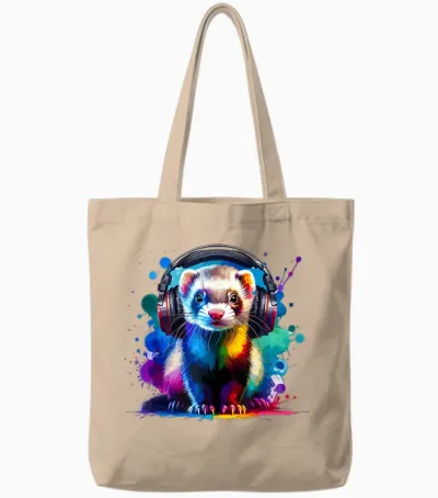 Bunte Splash-Art-Kopfhörer, Frettchen-Wiesel, Tote Bags - Natural