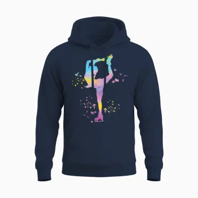 Iceskating Figure Skating Ice Dancing Accessoires Bunte Mädchen Eiskunstlauf Eislaufen T-Shirt Multicolored Crew Neck Halbarm Small Polyester 100% Klassisch Sportswear Mädchen Unisex Hoodie - Navy