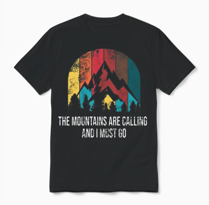 Retro Distressed Mountains Are Calling Unisex T-Shirt - Black