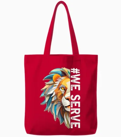 Les Membres Du Lions Club Nous Servons Une Tenue Pour Le Travail De Service Tote Bags - Red