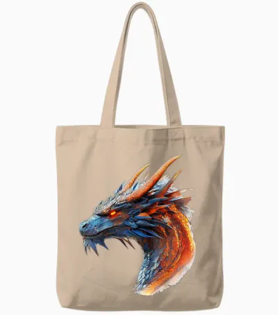 Dragon Drake Mythical Illustration Dragon Drake T-Shirt, White, S Tote Bags - Natural