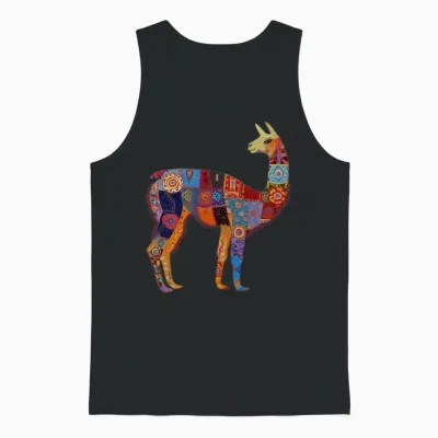 Llama Alpaca Animal Vintage Peru Gift Unisex Tank Top - Black