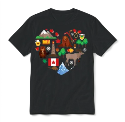 Canada Flag Heart Souvenir Maple Leaf Gift Unisex T-Shirt - Black