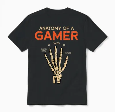 Anatomy of a Gamer Skeleton Hand Funny Men Boys Kids Teens Unisex T-Shirt - Black