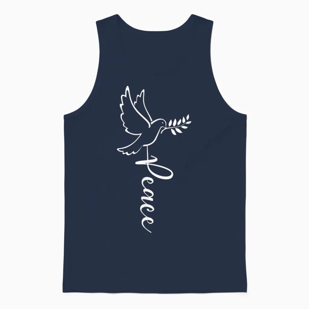 Dove of Peace for Freedom and Happiness with Peace T-Shirt, Black Unisex Tank Top in Navy