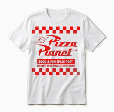 Disney Pixar Toy Story Pizza Planet Checkered Logo Unisex T-Shirt - White