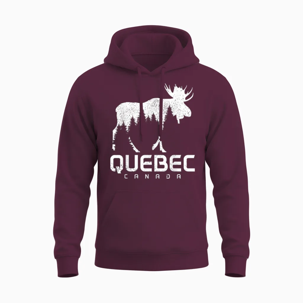 Quebec Canada Montreal Vintage Pride Souvenir Moose Nature Unisex Hoodie in Maroon