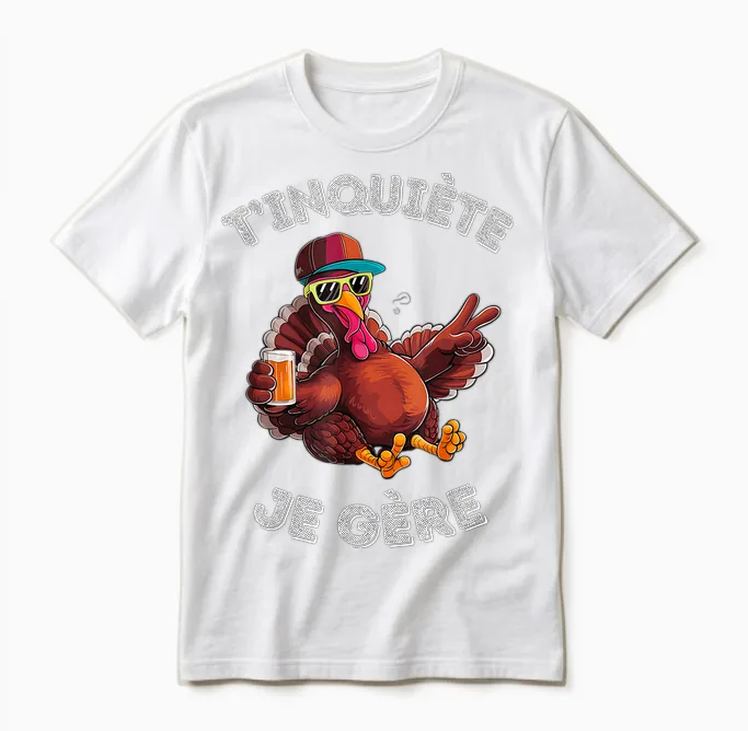 Accessory Turkey Turkey Humour Beer Aperitif T'inquiète Je T-Shirt, Black, S Unisex T-Shirt in White