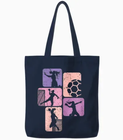 Handball Retro Handball Player Girls T-Shirt, Black Tote Bags - Navy