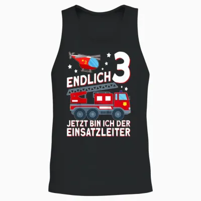 Children's Fireman T-Shirt with German Text "endlich 3 Jetzt Bin Ich Einsatzeiteiteiter" [, Black Unisex Tank Top - Black
