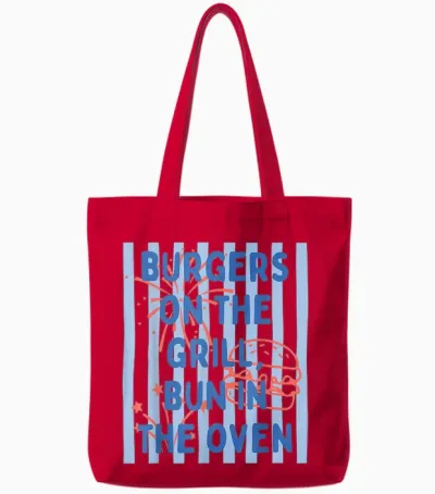 Burgers on the Grill Bun in the Oven Announcement Tote Bags - Red