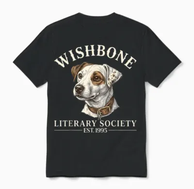 Wishbone Literary Society Est 1995 Dog Reader Vintage Unisex T-Shirt - Black