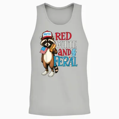 Funny Raccoon 4th of July Patriotic Cute Red White and Feral Unisex Tank Top - Ash