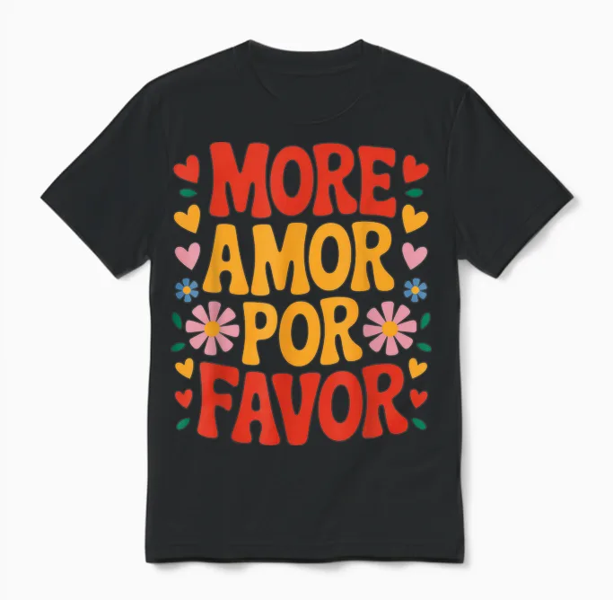 More Amor Por Favor Spain Love Romantic Valentine's Day Unisex T-Shirt in Black